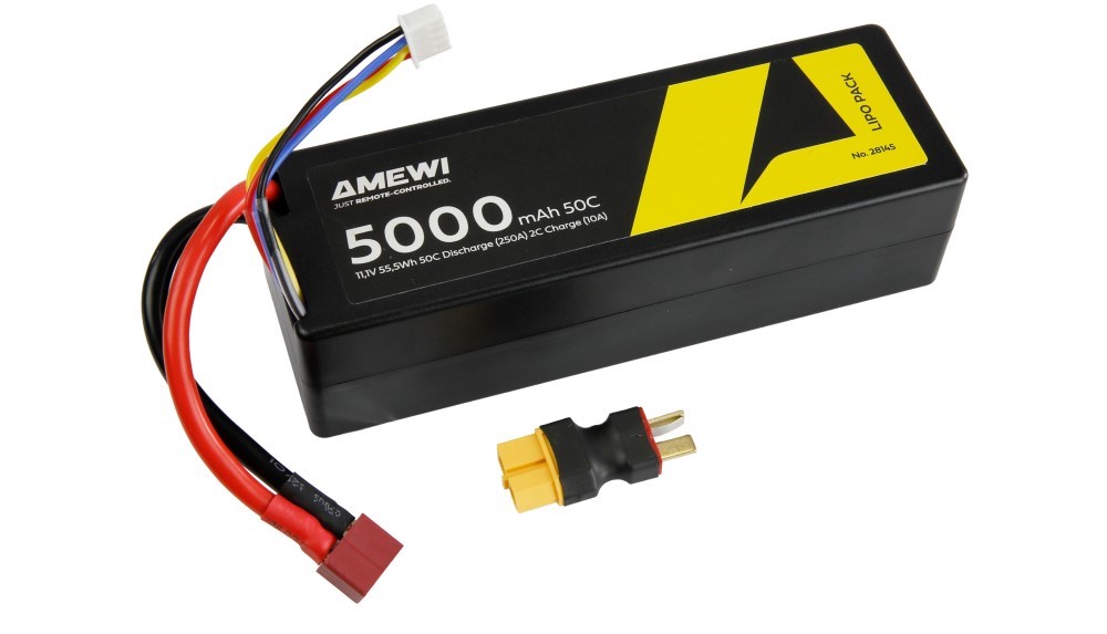 Lipo akku 3s 11,1V 5000mah 50C T-plug, adapter t-XT60